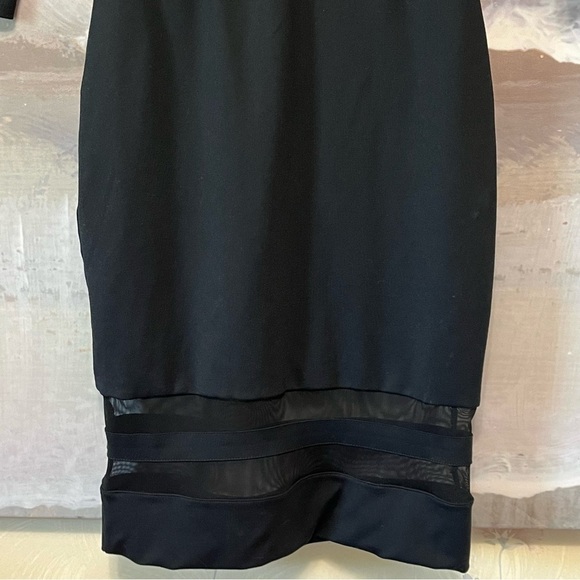 Vtg BEBE Sexy Black Bodycon Mini Dress NWT Sz S/P Sheer Mesh Detail 3/4 Sleeve - Picture 3 of 16